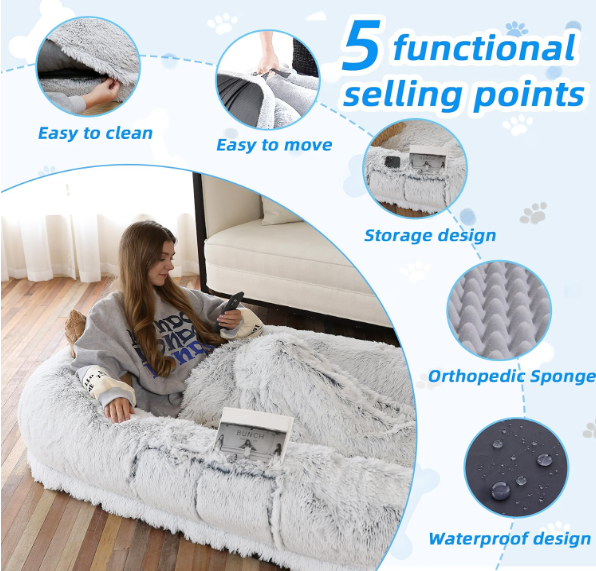 TEWGY Human Dog Bed for Adult, 71"x45"x12" Giant Calming Nest Beds