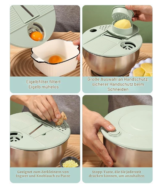 5L Salad Spinner, Salad Spinner with Lid with 6 Blade Cutters and 1 Chopping Board, Salad Spinner Stainless Steel, Used to Clean, Dry and Cut Salads, Vegetables, Fruits