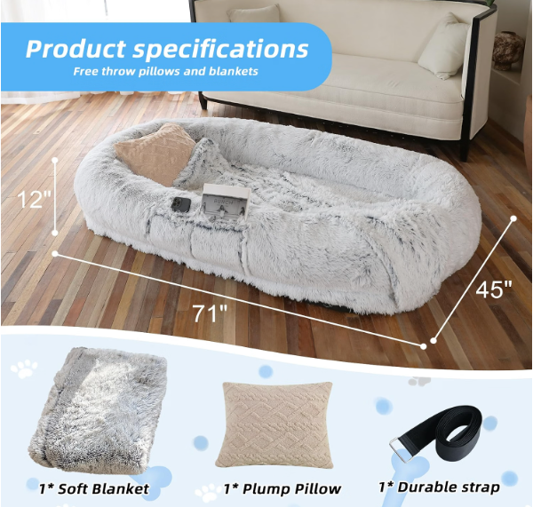 TEWGY Human Dog Bed for Adult, 71"x45"x12" Giant Calming Nest Beds