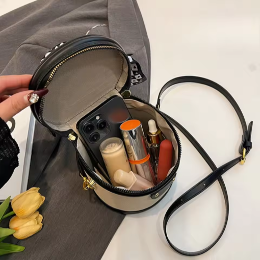 Tewgy Fashionable Round Cylinder Handbag | Small Shoulder and Crossbody Women'S Bag, Synthetic Faux Leather, Zipper Closure