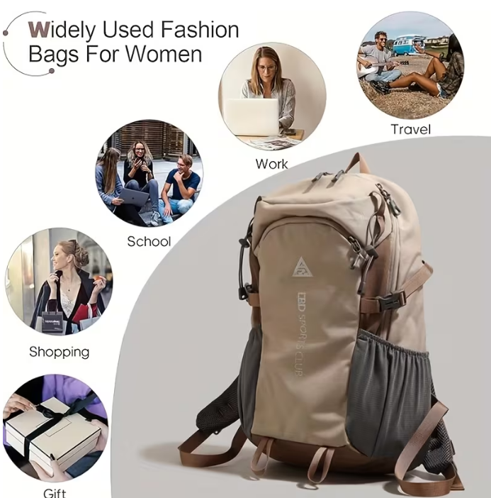 Large-capacity Women's Fashion Backpack, Travel Daypack, Simple-style School Bag and Hiking Backpack, Suitable for Shopping, Outings, and Commuting
