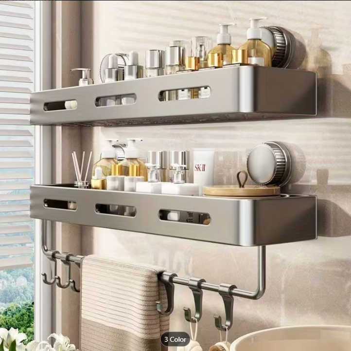 Damaging Suction Cup Shower Shelf - 11.81-In/15.75-In Gray Metal Bath Organizer, 2-Tier Quick Installation And Detachable Design, Shelves