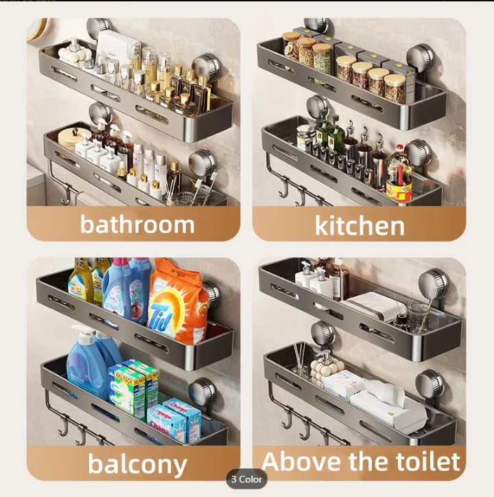 Damaging Suction Cup Shower Shelf - 11.81-In/15.75-In Gray Metal Bath Organizer, 2-Tier Quick Installation And Detachable Design, Shelves