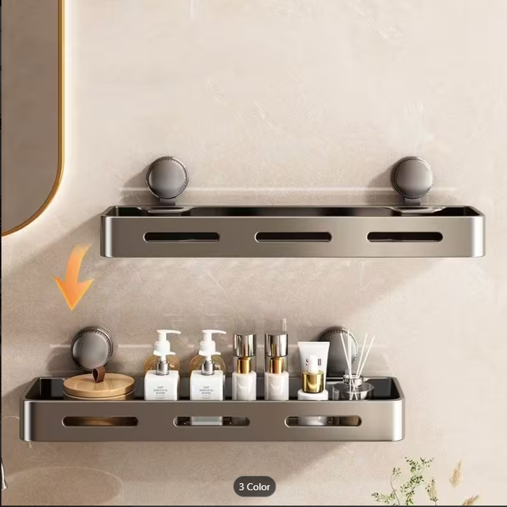 Damaging Suction Cup Shower Shelf - 11.81-In/15.75-In Gray Metal Bath Organizer, 2-Tier Quick Installation And Detachable Design, Shelves