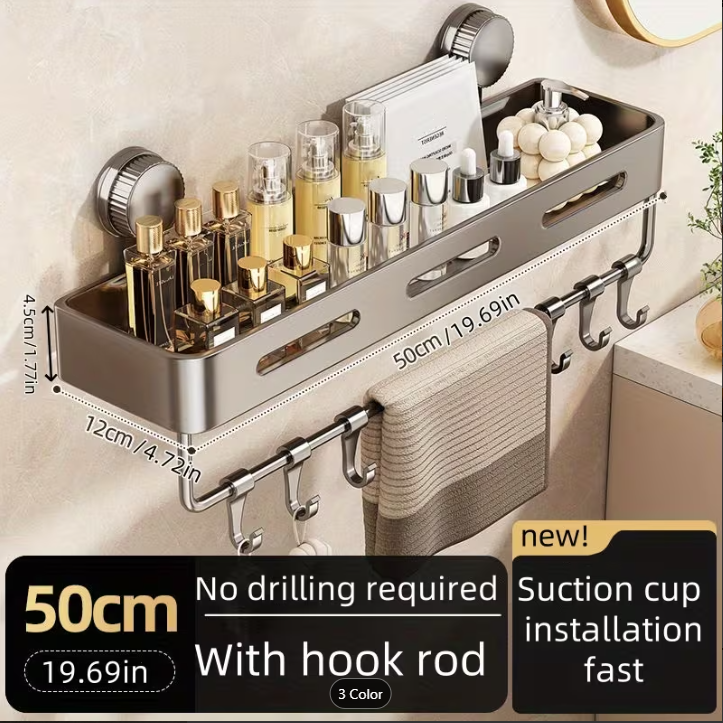 Damaging Suction Cup Shower Shelf - 11.81-In/15.75-In Gray Metal Bath Organizer, 2-Tier Quick Installation And Detachable Design, Shelves