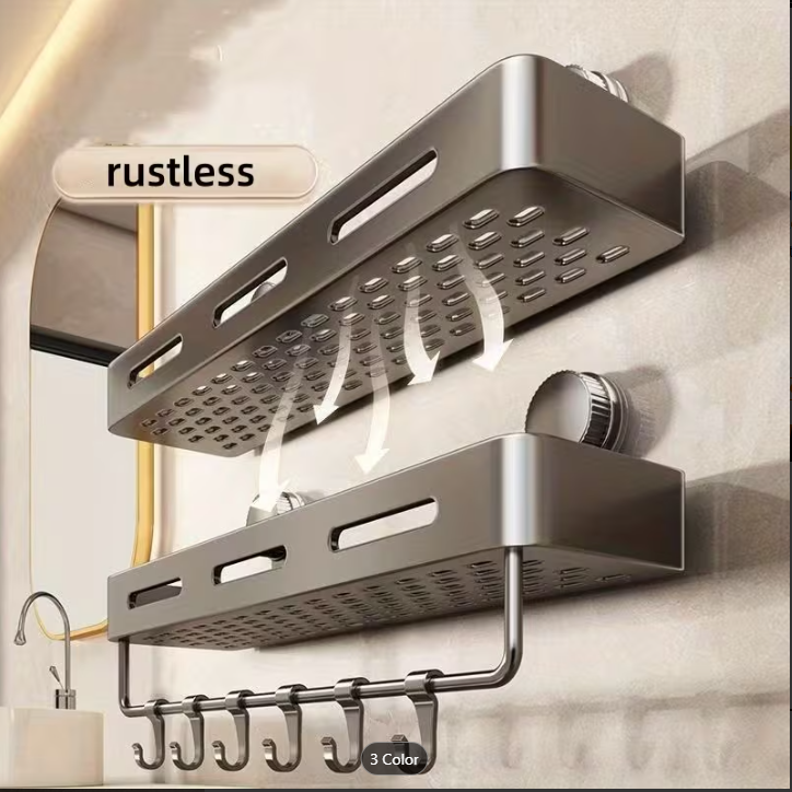 Damaging Suction Cup Shower Shelf - 11.81-In/15.75-In Gray Metal Bath Organizer, 2-Tier Quick Installation And Detachable Design, Shelves