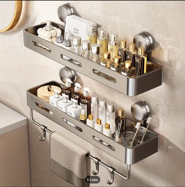 Damaging Suction Cup Shower Shelf - 11.81-In/15.75-In Gray Metal Bath Organizer, 2-Tier Quick Installation And Detachable Design, Shelves