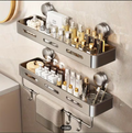 Damaging Suction Cup Shower Shelf - 11.81-In/15.75-In Gray Metal Bath Organizer, 2-Tier Quick Installation And Detachable Design, Shelves