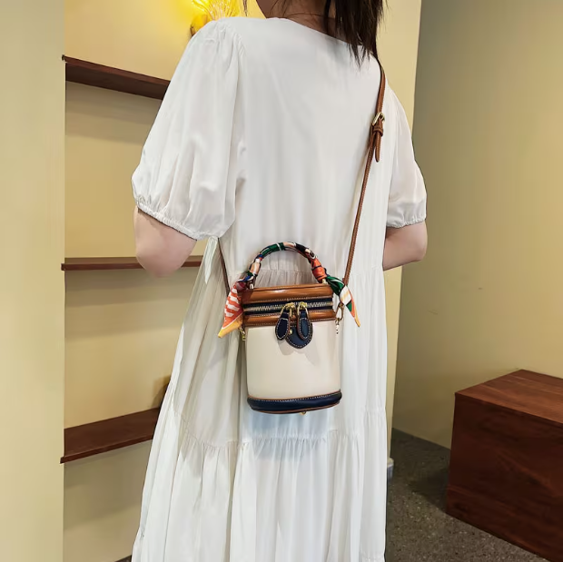 Tewgy Fashionable Round Cylinder Handbag | Small Shoulder and Crossbody Women'S Bag, Synthetic Faux Leather, Zipper Closure