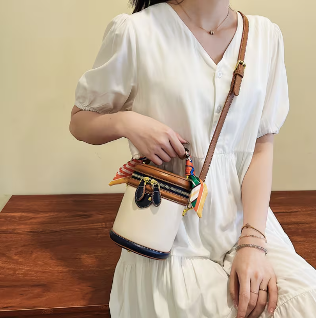Tewgy Fashionable Round Cylinder Handbag | Small Shoulder and Crossbody Women'S Bag, Synthetic Faux Leather, Zipper Closure