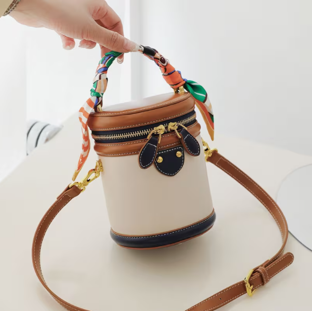 Tewgy Fashionable Round Cylinder Handbag | Small Shoulder and Crossbody Women'S Bag, Synthetic Faux Leather, Zipper Closure