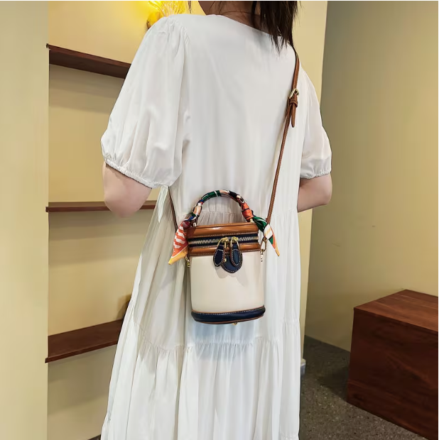 Tewgy Fashionable Round Cylinder Handbag | Small Shoulder and Crossbody Women'S Bag, Synthetic Faux Leather, Zipper Closure