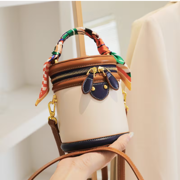 Tewgy Fashionable Round Cylinder Handbag | Small Shoulder and Crossbody Women'S Bag, Synthetic Faux Leather, Zipper Closure