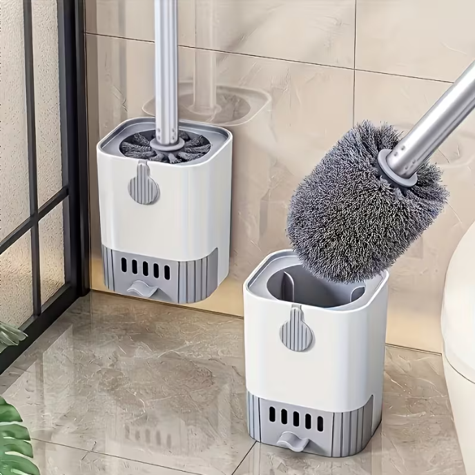 1 set of toilet brush kit, with wall-mounted holder, long-handle toilet cleaning brush, flexible toilet brush, no dead angles, bathroom cleaning brush, cleaning supplies, cleaning tools