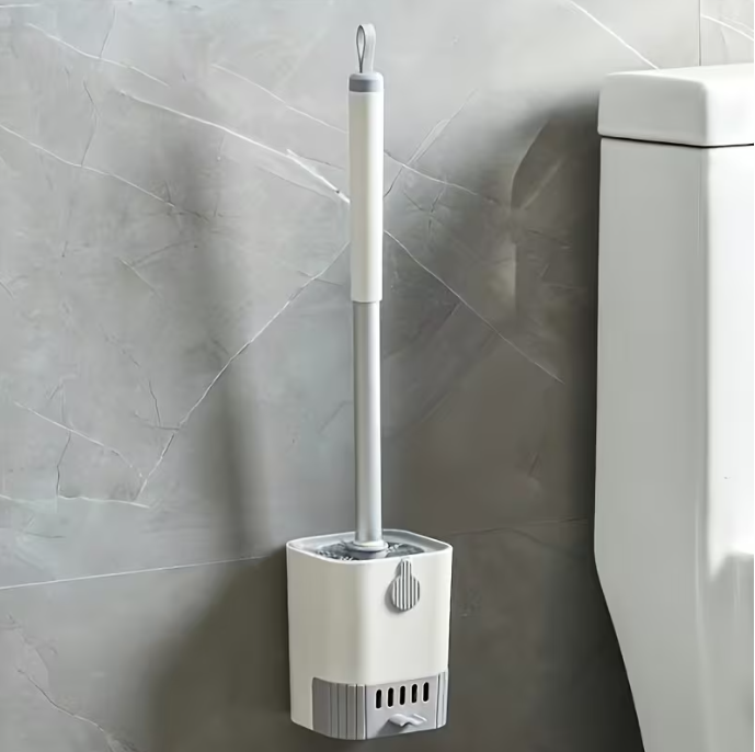 1 set of toilet brush kit, with wall-mounted holder, long-handle toilet cleaning brush, flexible toilet brush, no dead angles, bathroom cleaning brush, cleaning supplies, cleaning tools